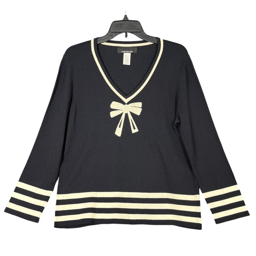 Jones New York Size L Bow Sweater‎ Preppy Nautical Coastal Grandmacore Sailor